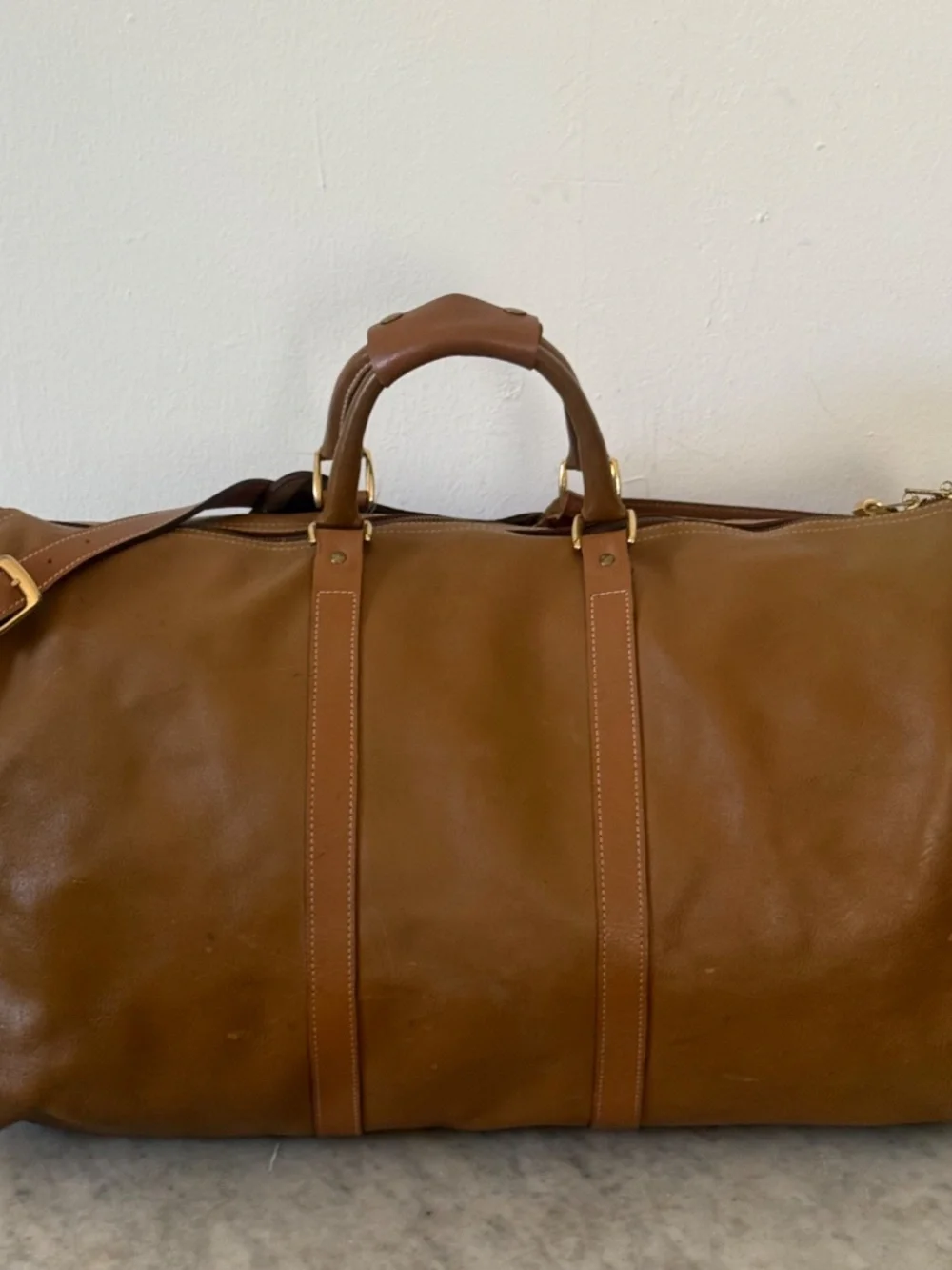 FRENCH California Leather Weekender Duffle Bag Tan Leather Travel Bag